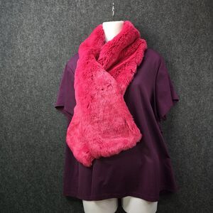 Ann Taylor Pink Faux Fur Wrap Scarf Plush Collar Hook Close 52" L,  7" W